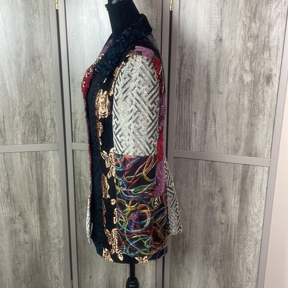 Vintage Sasha Fabiani bohemian mixed media brocade patchwork long jacket S - Picture 7 of 16